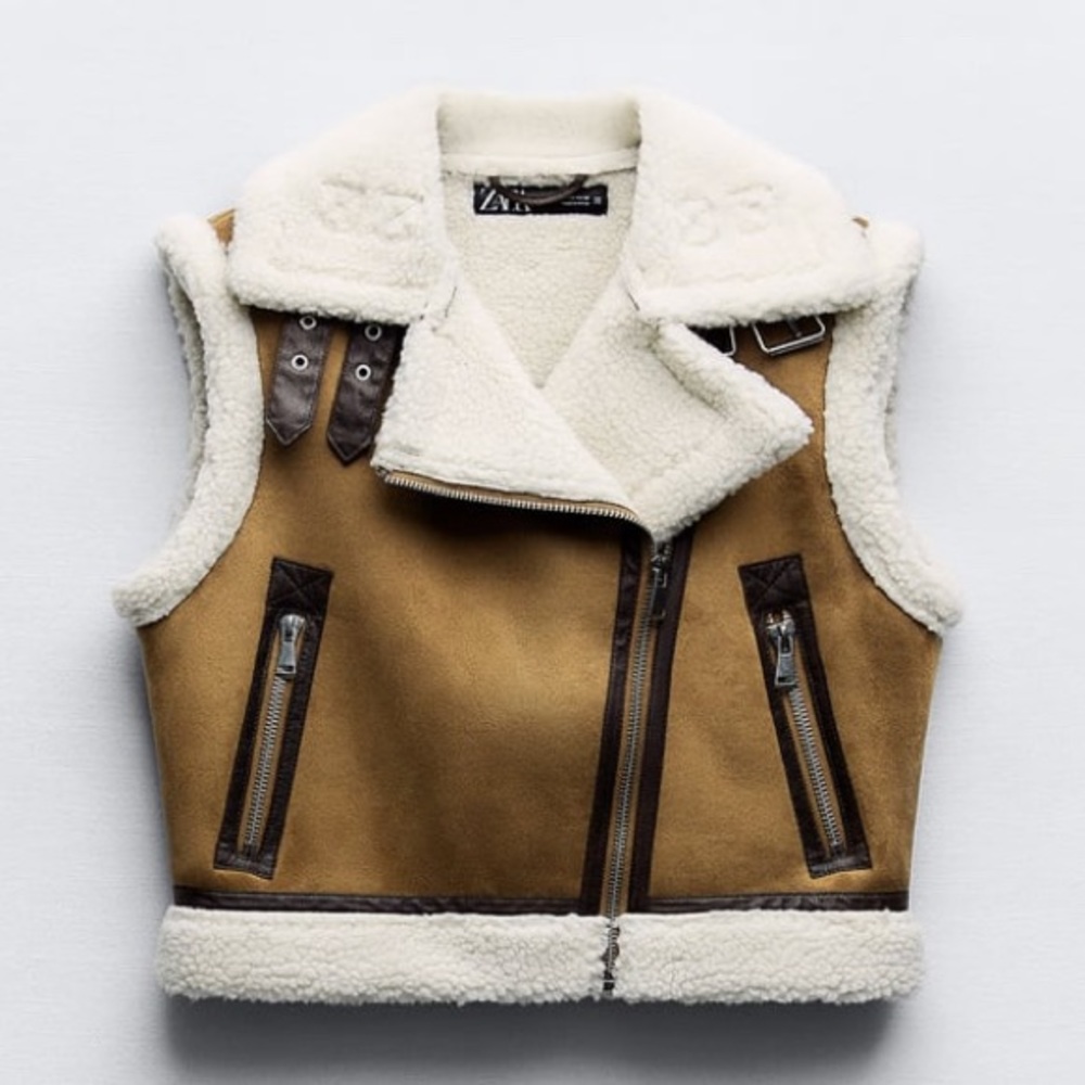 NWT Zara Cropped Shearling Vest (M)